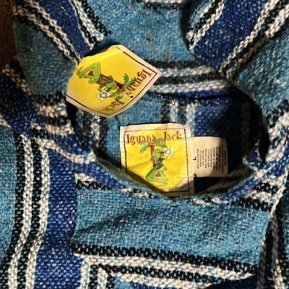 Iguana Jack Blue Cotton Blend Surfer Style Baja Hoodie Pullover Unisex NWT - Picture 3 of 3